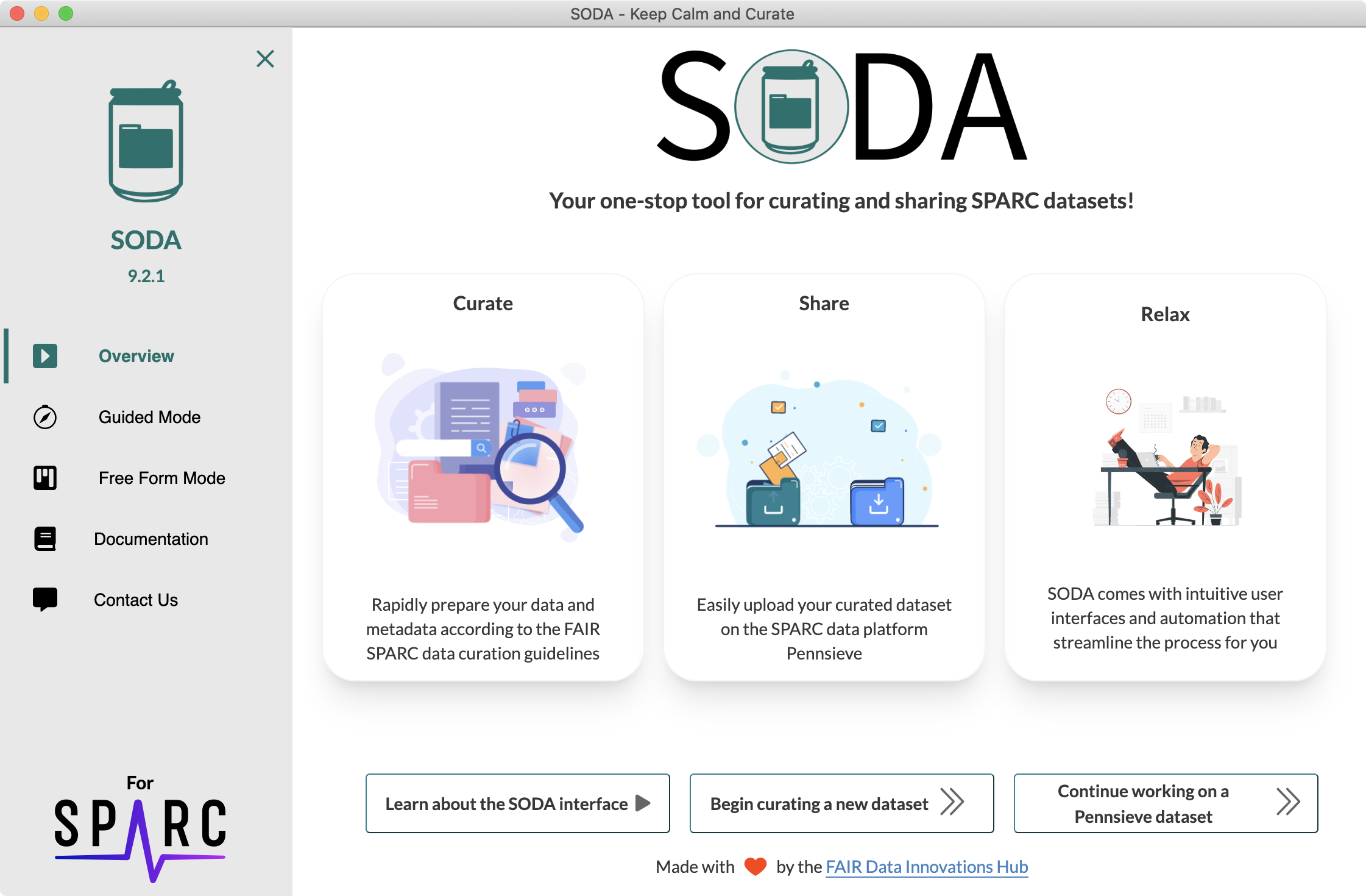 Screenshot of the starting user interface of SODA.