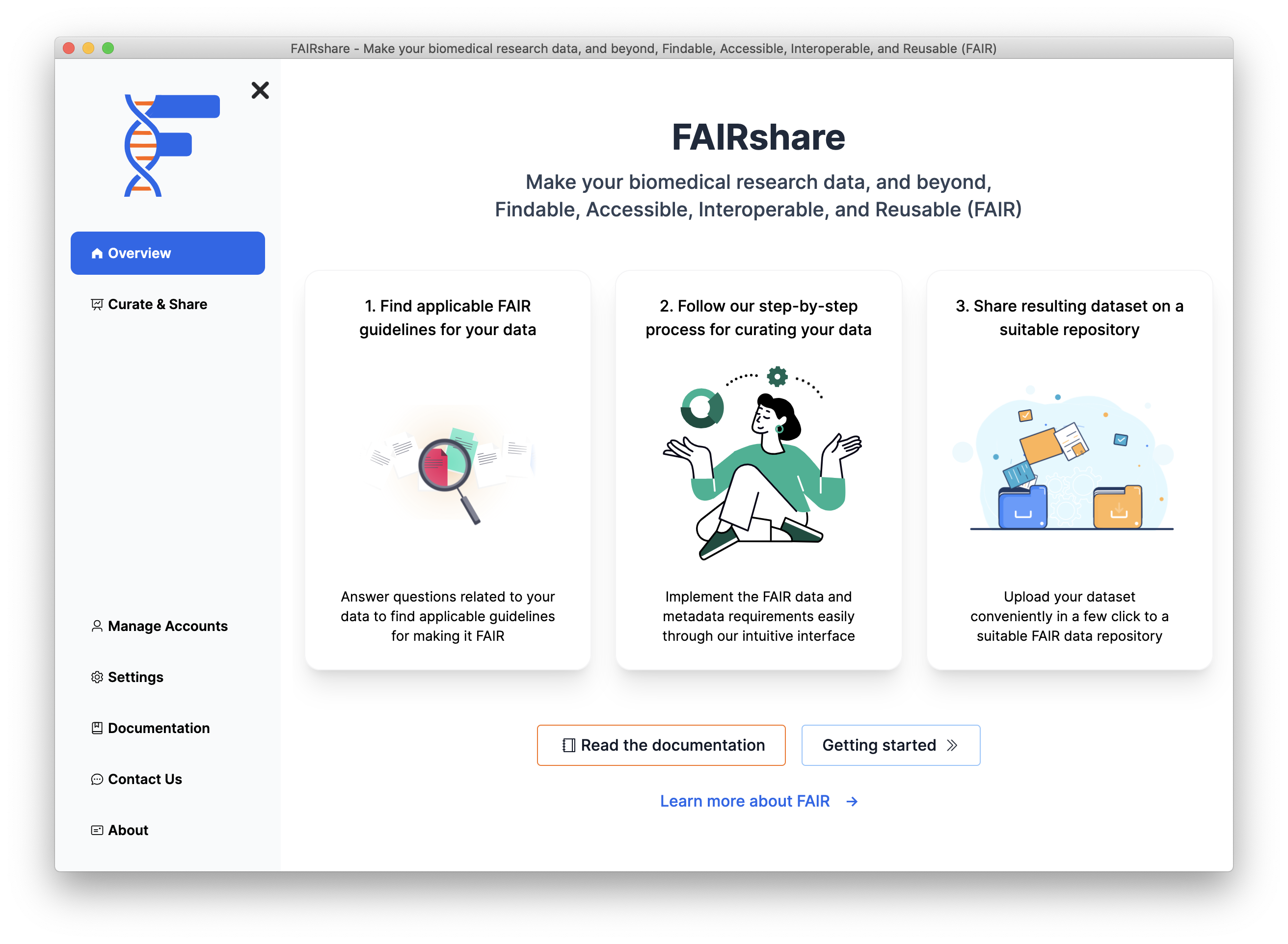 A screenshot of the FAIRshare app on macOS.